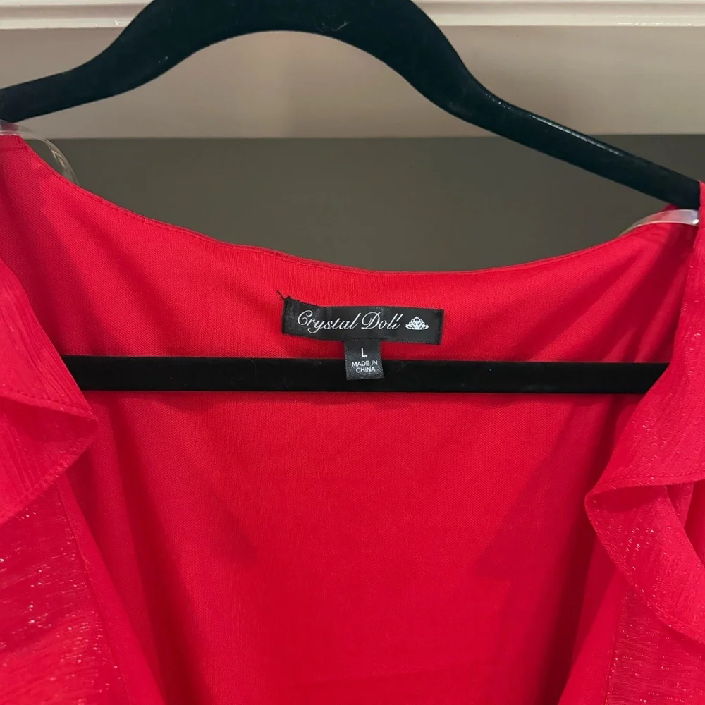 Crystal Doll Red Shimmer Ruffled tiered Women's Dress Size L - Picture 4 of 8